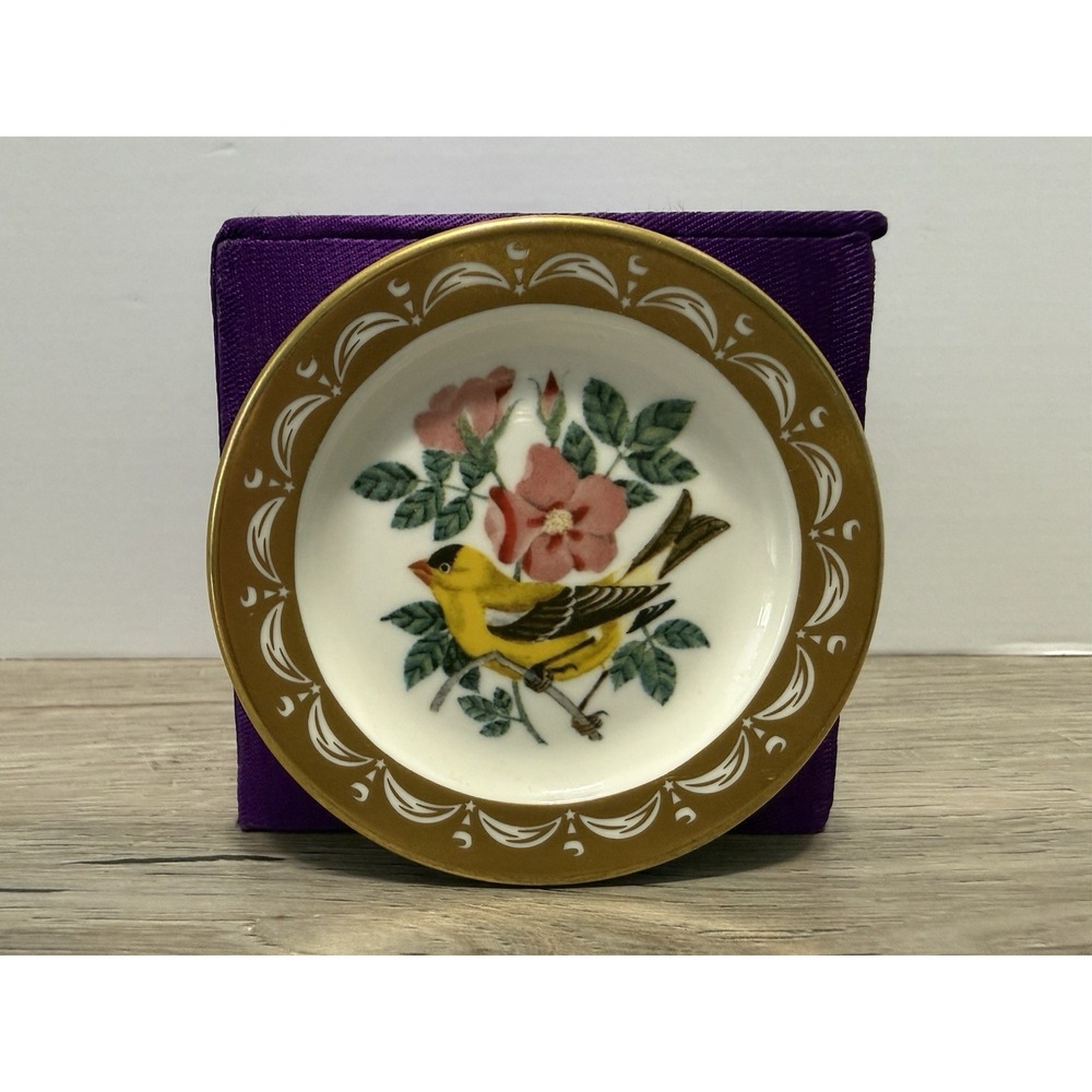 State Birds Flowers Franklin MINI Plate Iowa Eastern Goldfinch Wild Rose 3"